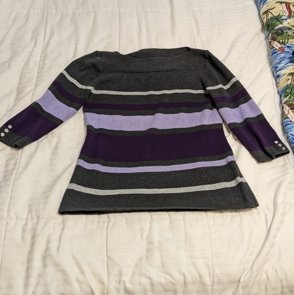 karen Scott boat neck striped sweater size Small